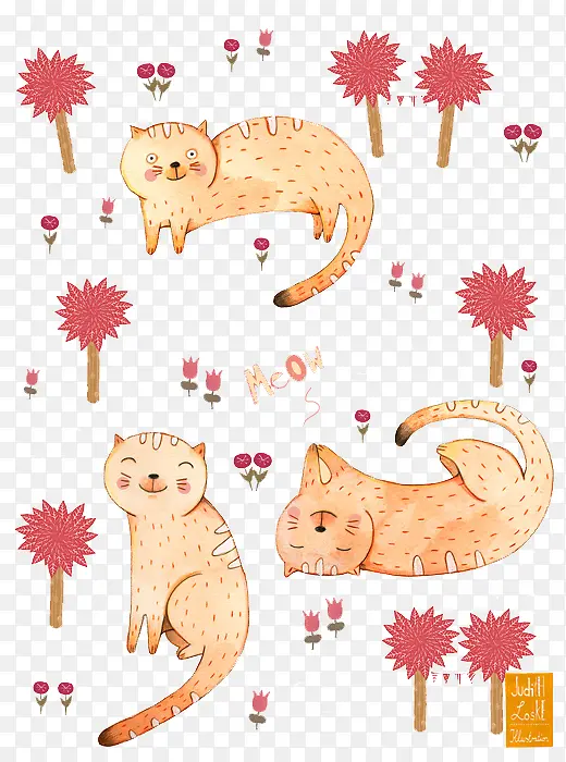 手绘粉色猫咪图案