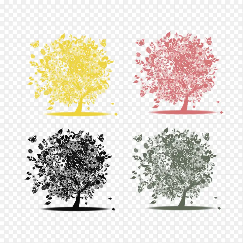 四种颜色大树素材