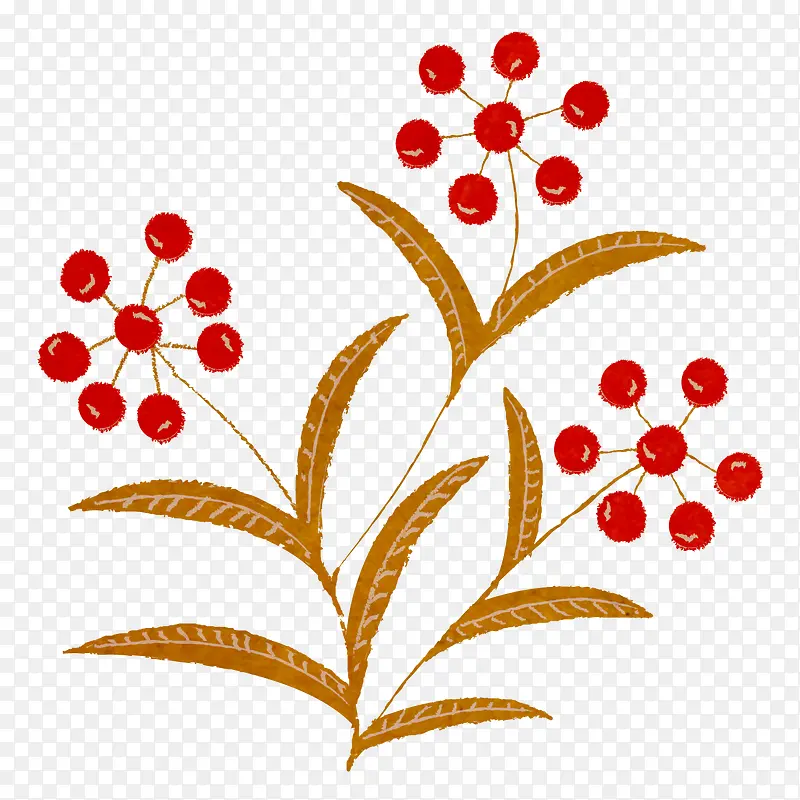 红色果实手绘家居装饰花纹