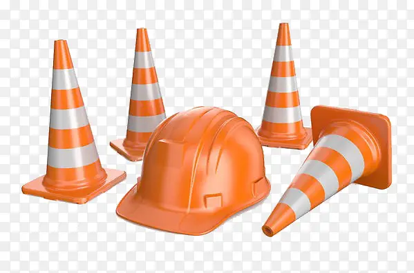 橙色头盔和交通路锥