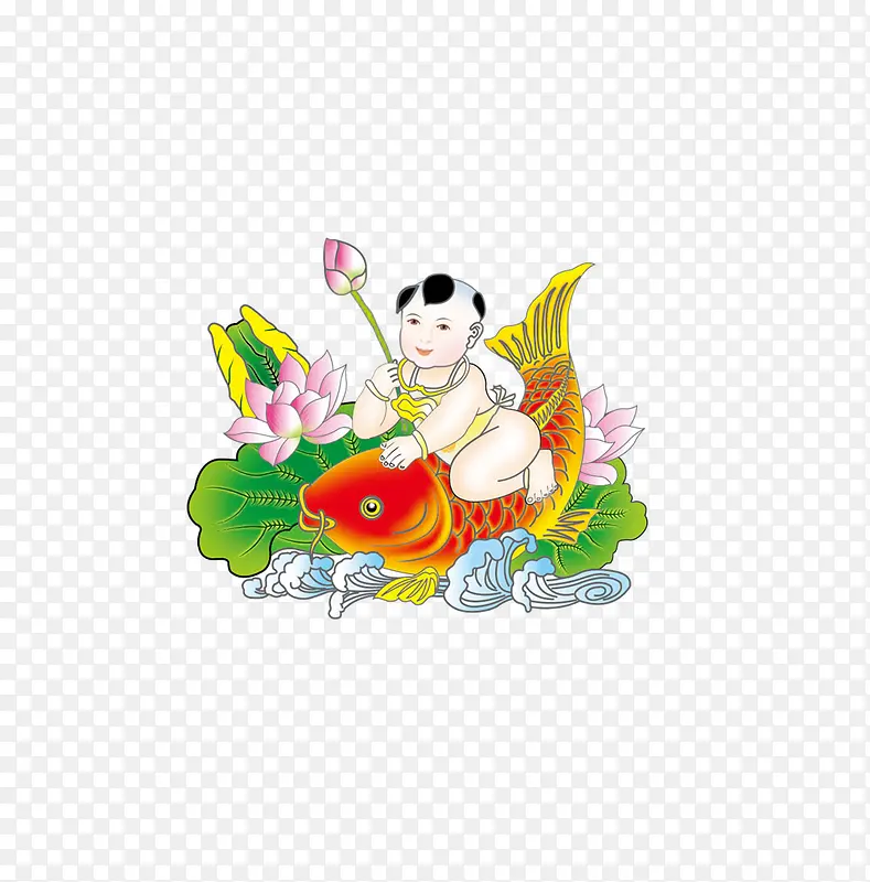 莲鱼上的招财童子