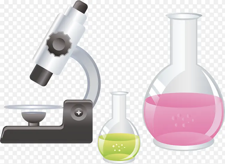 矢量手绘化学试剂瓶和显微镜