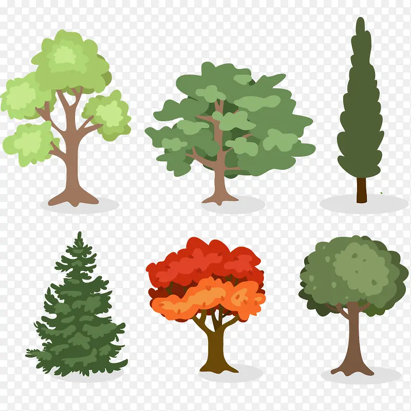 矢量各种各样的手工绘制的树