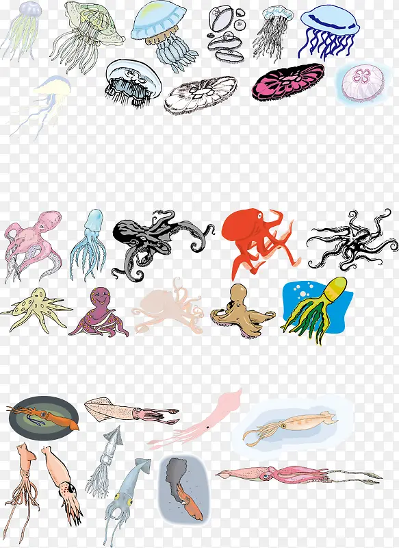 卡通水母和章魚矢量素材