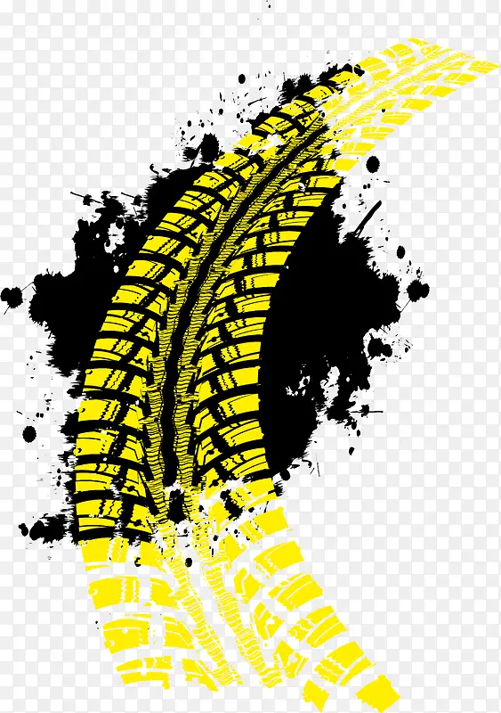 黄色矢量轮胎的痕迹图