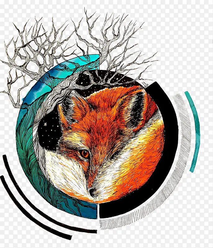 蜷缩的狐狸圆形图案