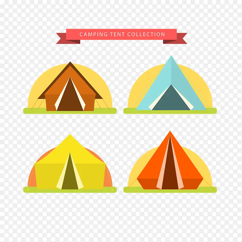 彩色夏季野营帐篷矢量素材