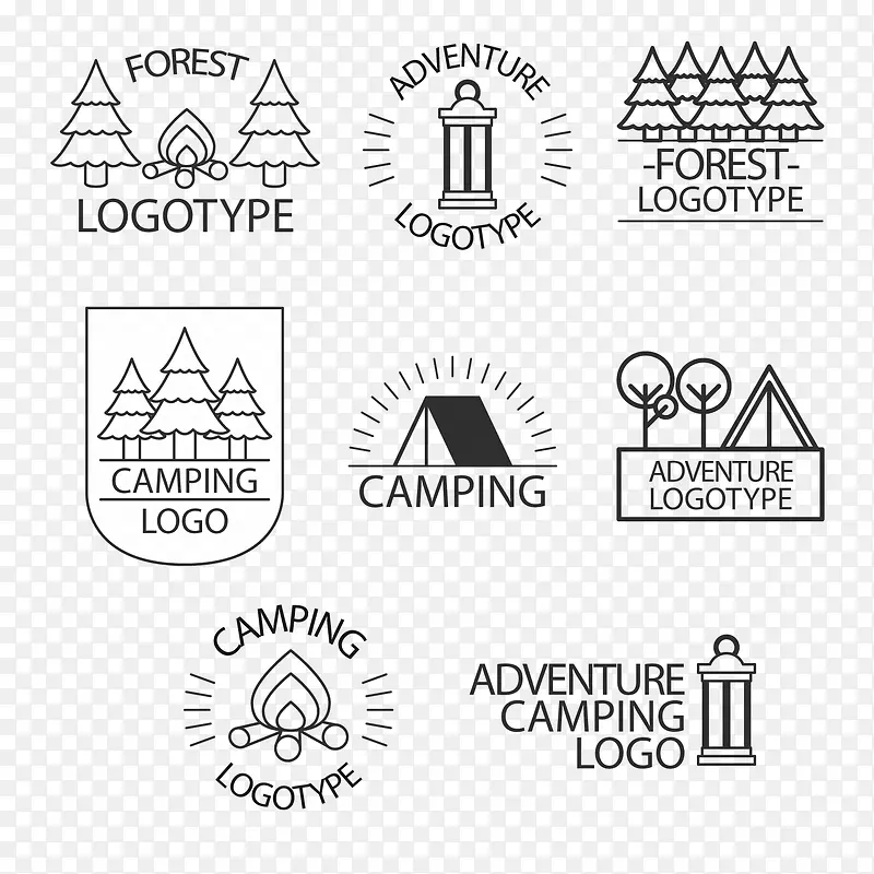 创意森林野营标志矢量图