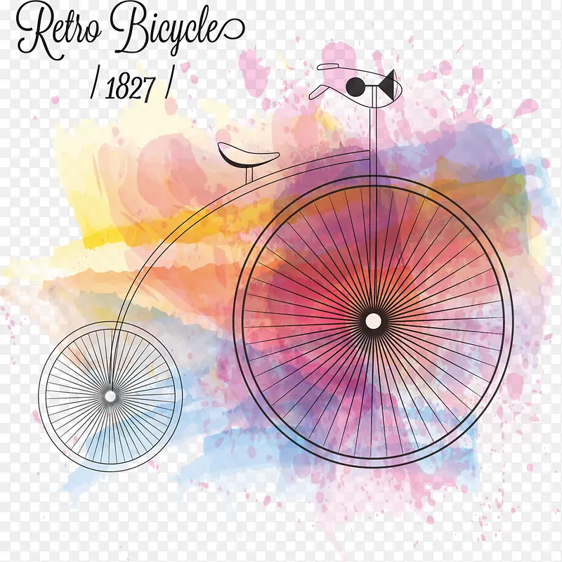 水彩背景手绘自行车矢量图