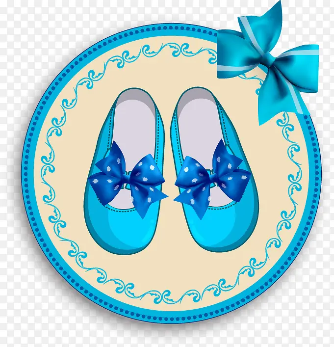 手绘蓝色圆形花纹边框鞋子