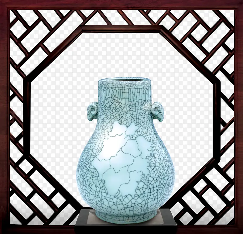 中国风木框蓝色复古花瓶