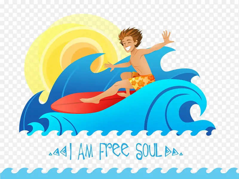 夏季滑板海洋冲浪卡通素材