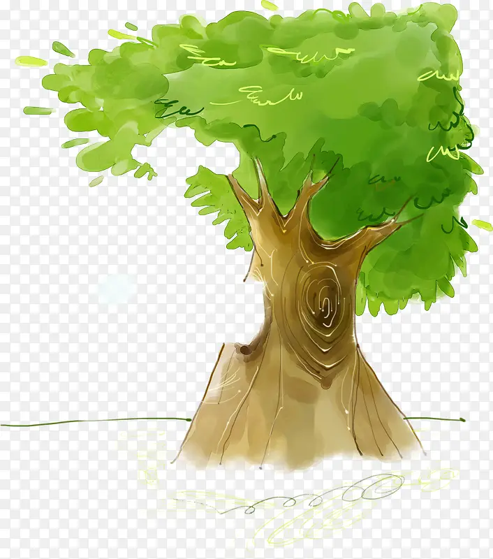 创意合成效果手绘绿色大树