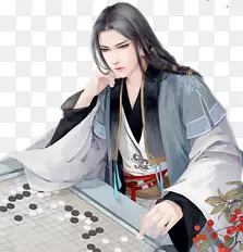 下棋的古代美男手绘古风