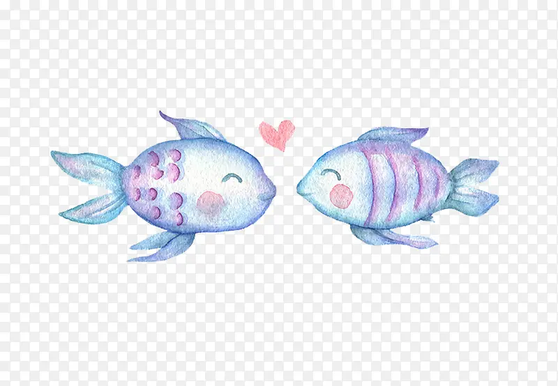 手绘水彩情侣鱼png