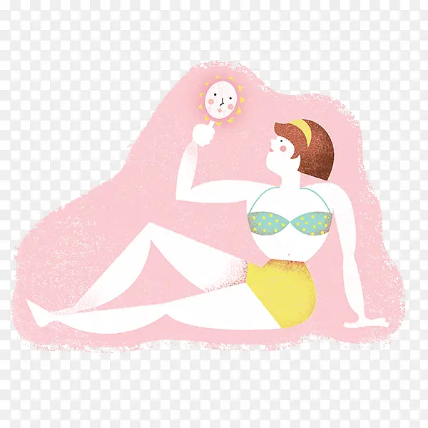 手绘性感美女照镜子