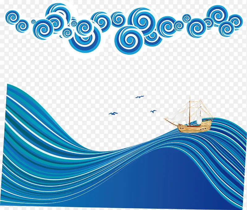装饰蓝色海洋和帆船