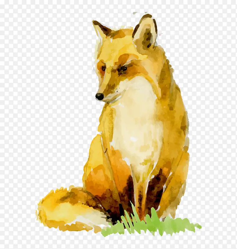 手绘卡通黄色水彩狐狸