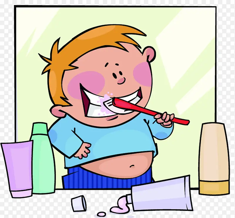 卡通儿童刷牙