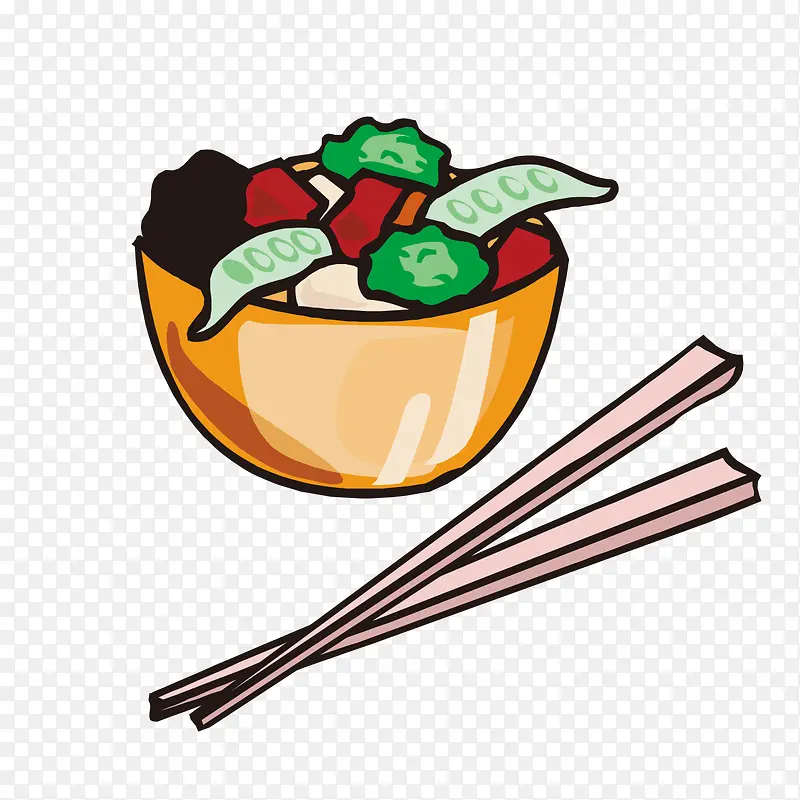 手绘碗筷吃饭图案