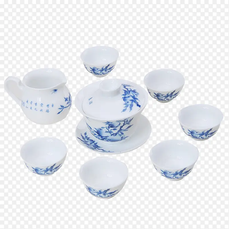 青花瓷整套茶具白色