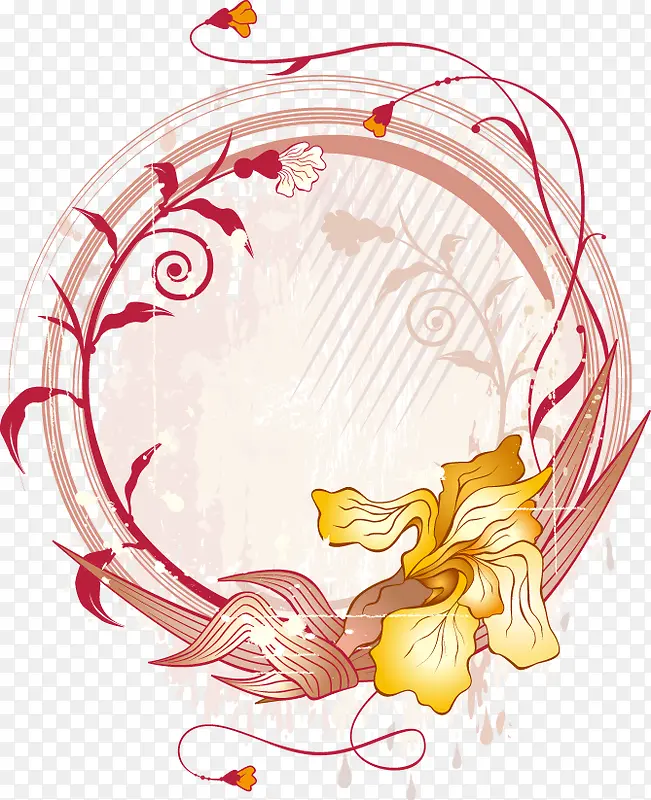 手绘粉色圆形花藤图案