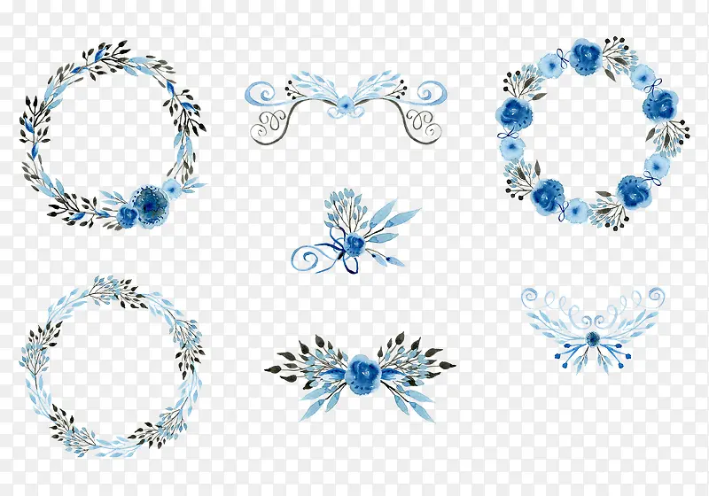 冰蓝色花环装饰元素