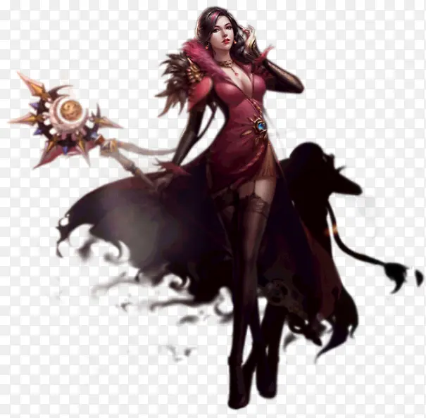 手持权杖 黑色飘群 美女png素材