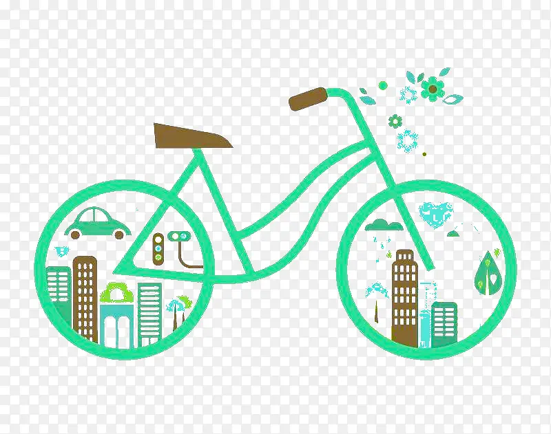 卡通绿色环保自行车