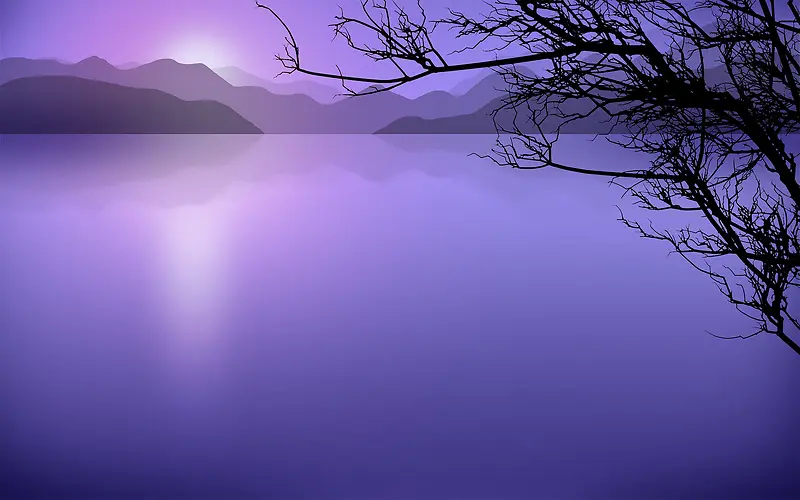 手绘壁纸紫色光线湖面