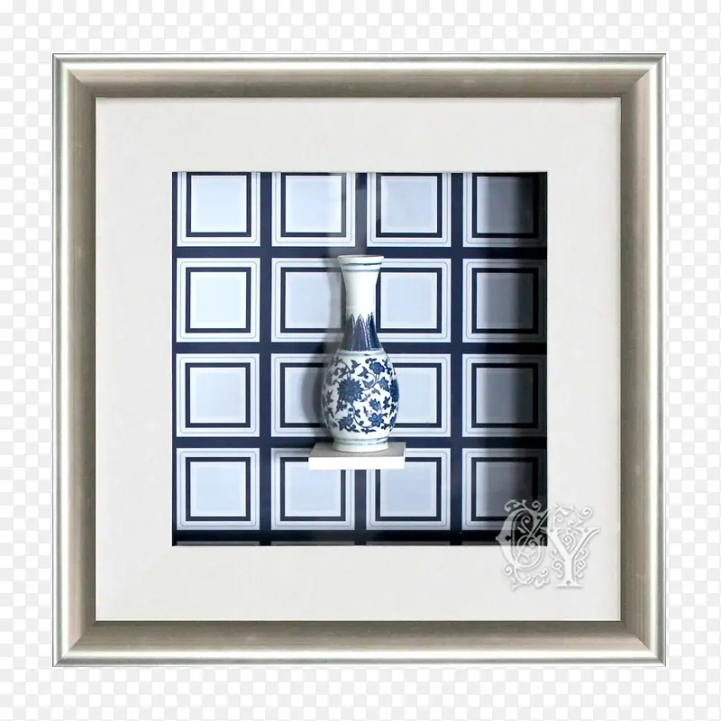 中式青花瓷瓶蓝瓷铝合金框壁画装