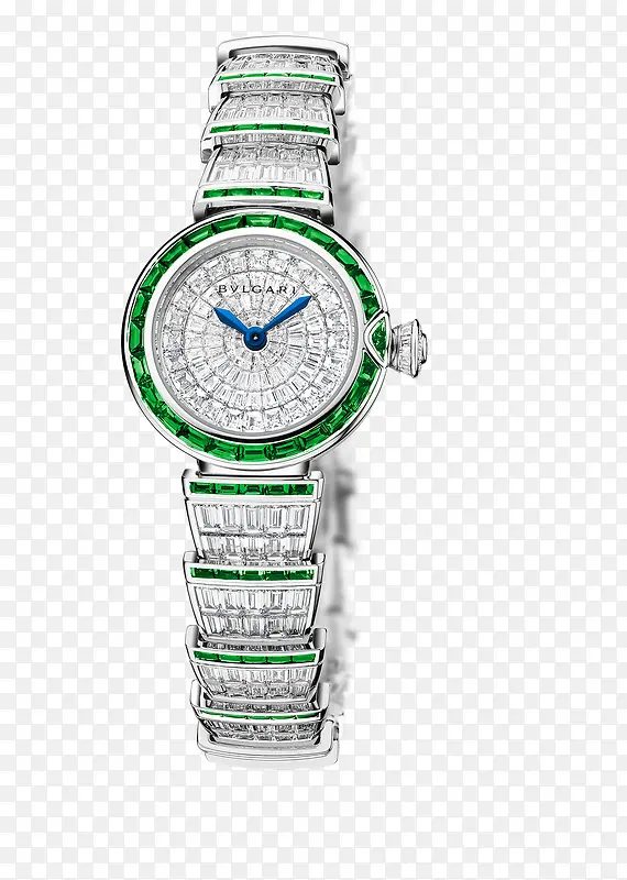 宝格丽腕表银绿色手表镶钻女表
