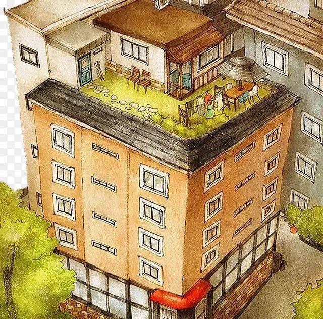 天台风景插画PNG图片素材下载_图片编号qxjwolxg-免抠素材网