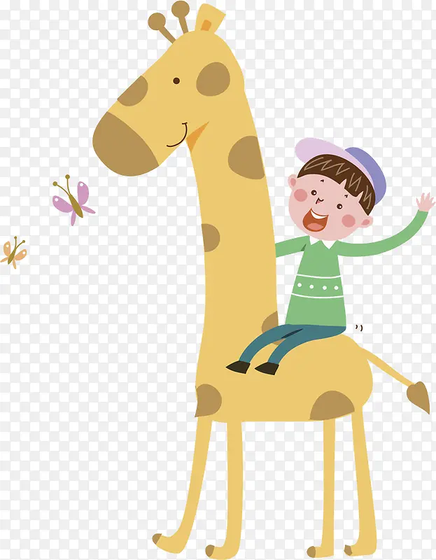 卡通骑着长颈鹿的孩子免抠图