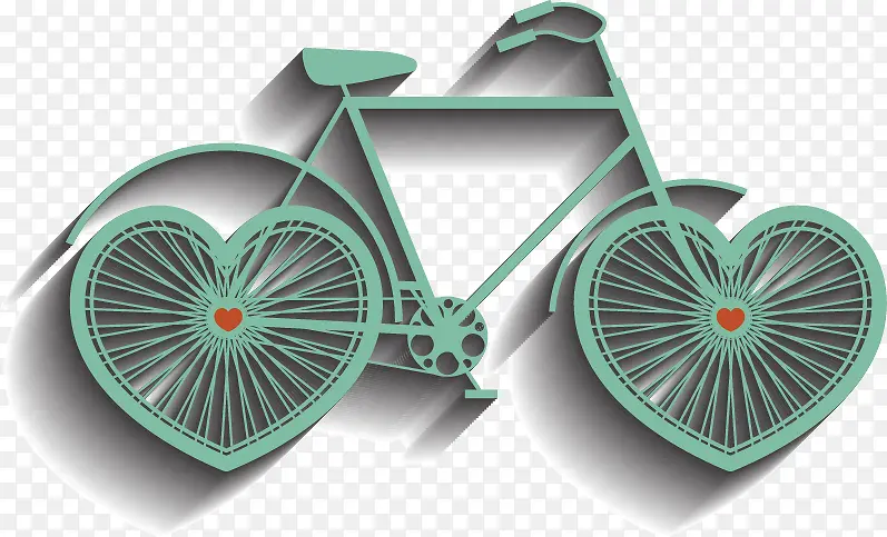 手绘绿色心形车轮自行车