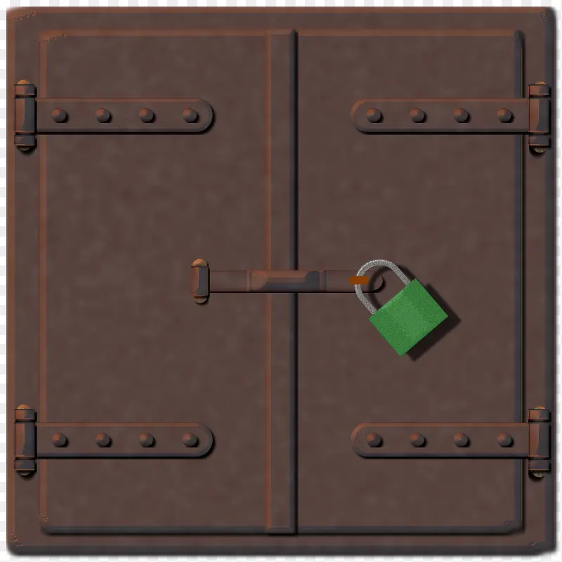 绿色锁着的棕色卡通大门