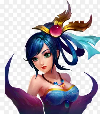 立绘半身像蓝色头发美女