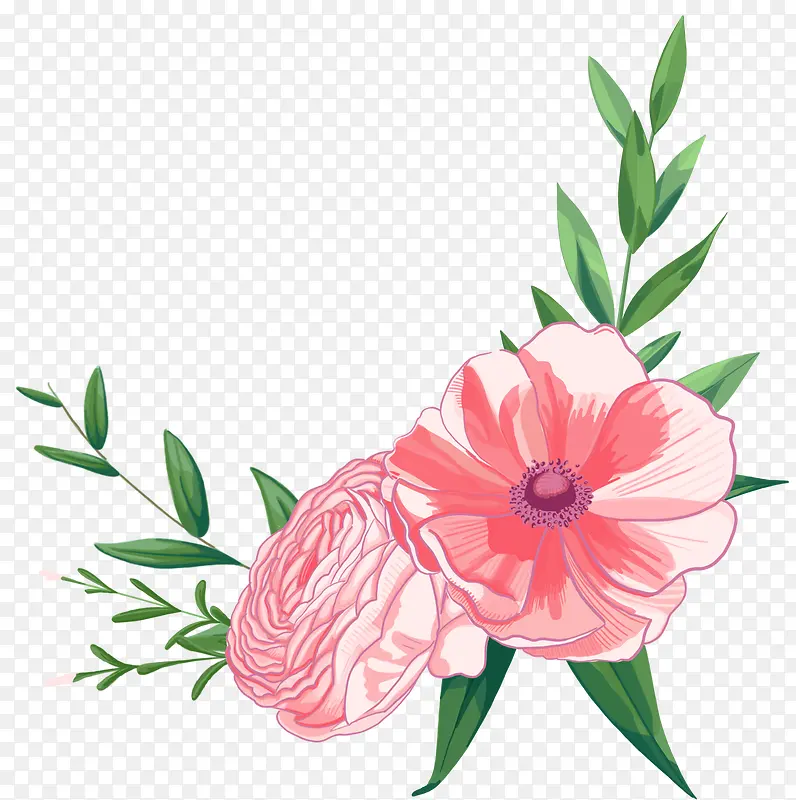 卡通手绘两朵粉色的花