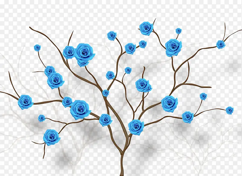 简约蓝色花朵背景墙