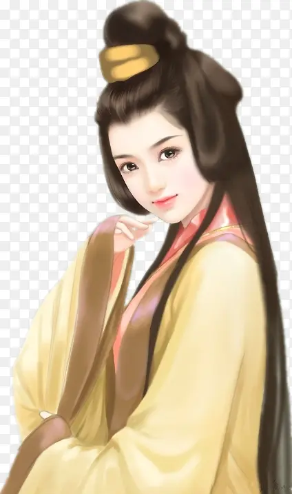绿衣束发女子古风立绘