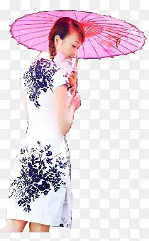 白色连衣裙美女打伞