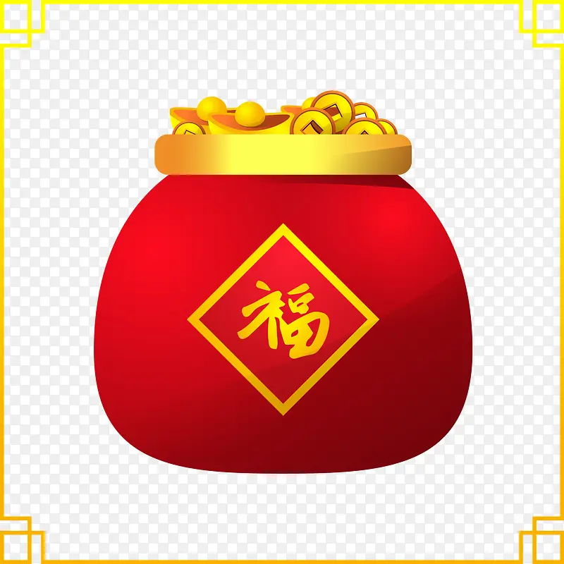 矢量红色福袋里的古币