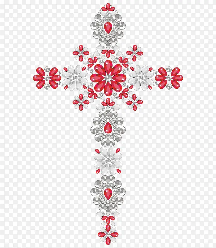 红白钻石花朵十字架