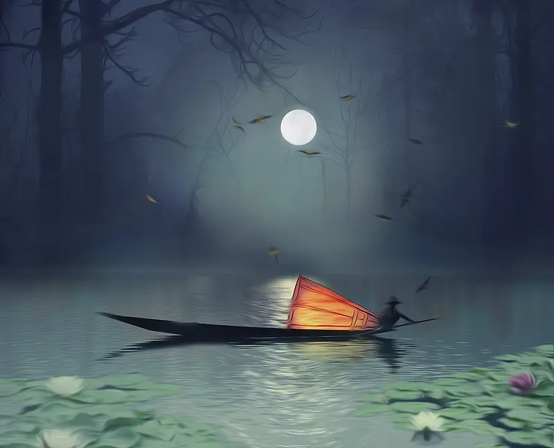 夜晚海上迷雾小船PNG图片素材下载_图片编号yarbkjnj-免抠素材网