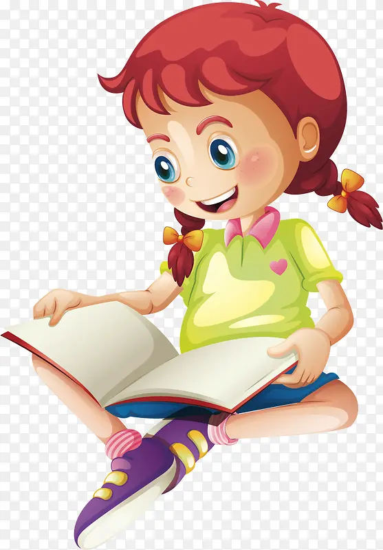 矢量图看书的小女孩