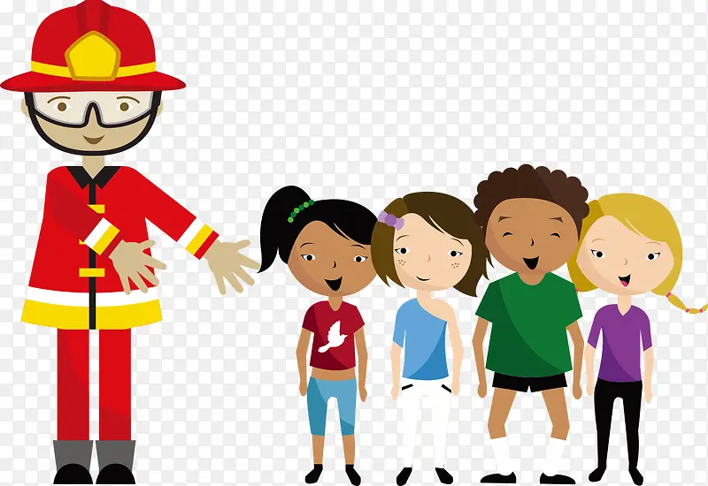 消防员与卡通儿童