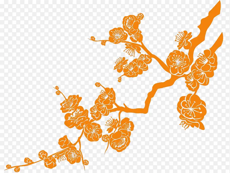 橙色中国风花枝装饰图案