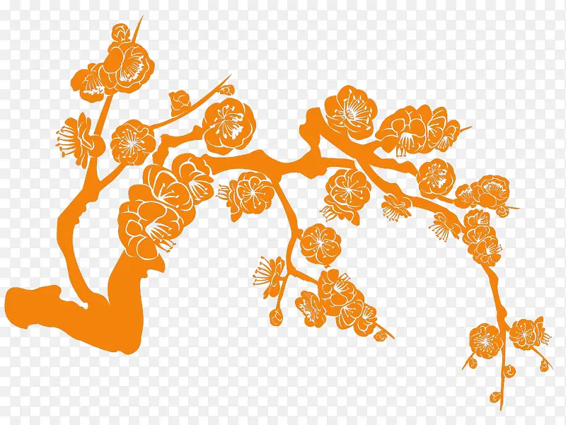 橙色中国风花枝装饰图案
