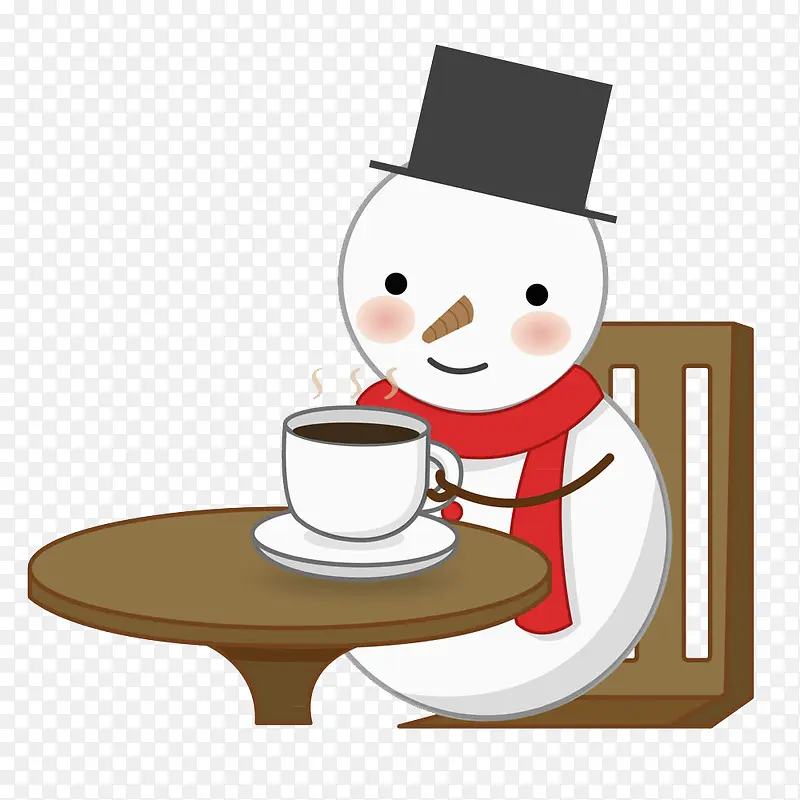 卡通喝咖啡的雪人PNG图