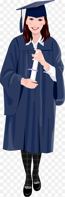 穿蓝色学士服的毕业女生矢量素材